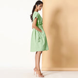Right View of a Model wearing Bohemian Cotton Light Green Frilled Dress