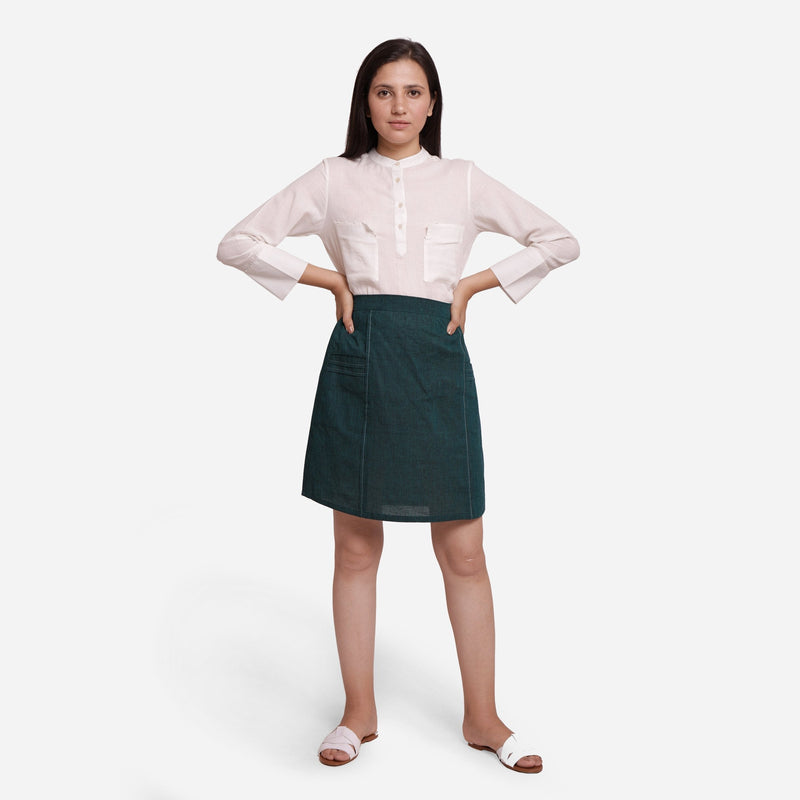 Front View of a Model wearing Bottle Green Comfort-Fit Pencil Skirt