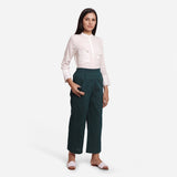 Right View of a Model wearing Bottle Green Mid-Rise Straight Fit Pant