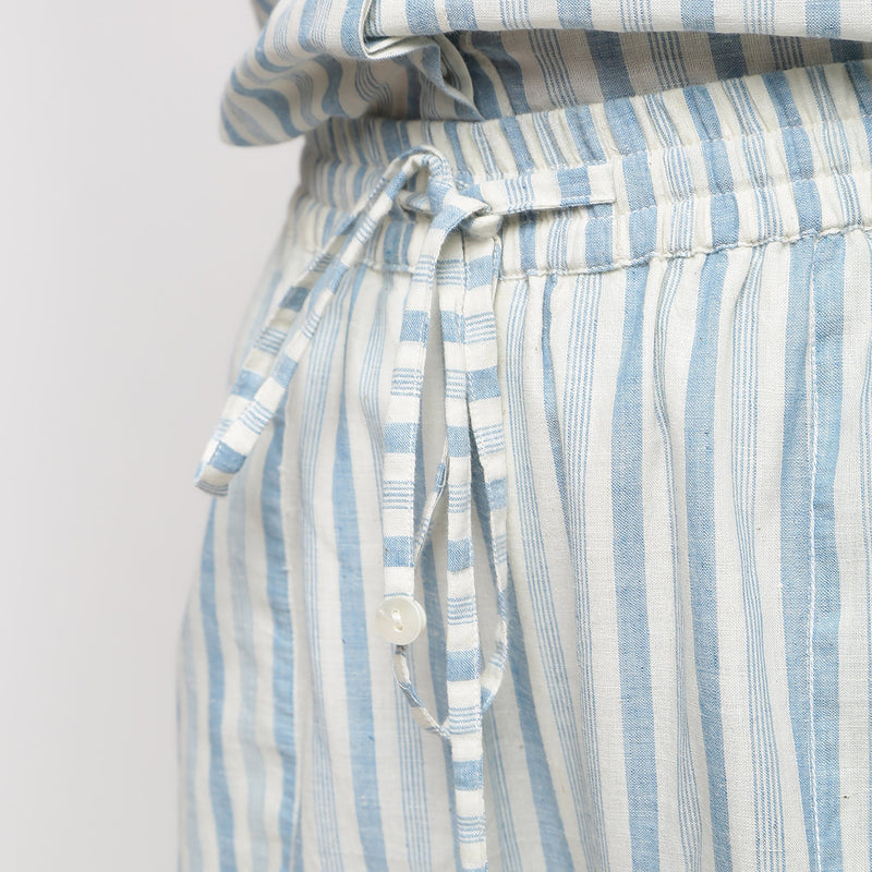 Close View of a Model wearing Sky Blue Cotton Rolled Up Straight Pant