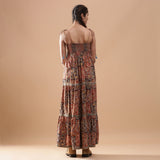 Back View of a Model wearing Bohemian Kalamkari Tiered Cotton Dress