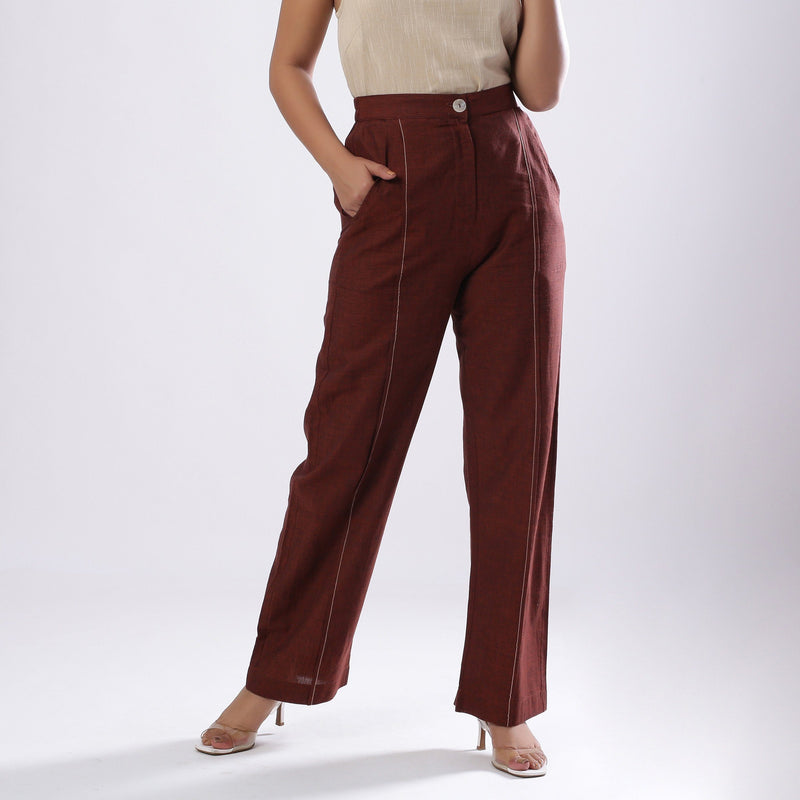 Front View of a Model wearing Breezy Brown Straight Fit Cotton Pant