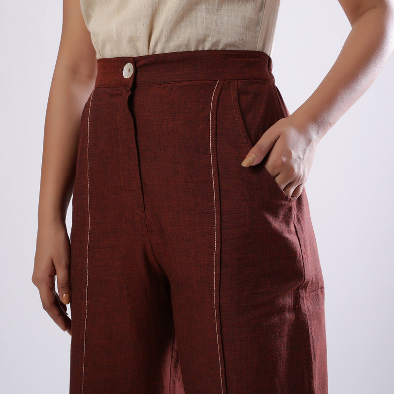 Front Detail of a Model wearing Breezy Brown Straight Fit Cotton Pant
