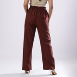 Back View of a Model wearing Breezy Brown Straight Fit Cotton Pant