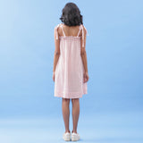 Back View of a Model wearing Breezy Crinkled Cotton Strappy A-Line Dress