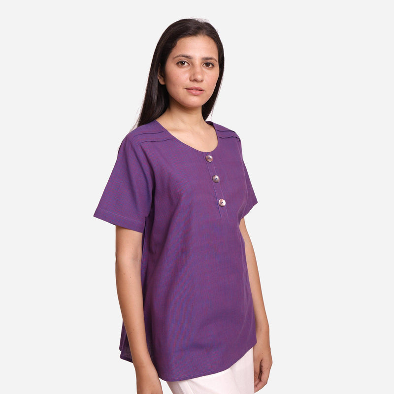 Right View of a Model wearing Breezy Violet Round Neck Flared Top