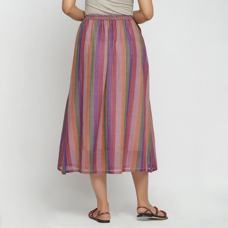 Back View of a Model wearing Breezy Multicolor A-Line Skirt