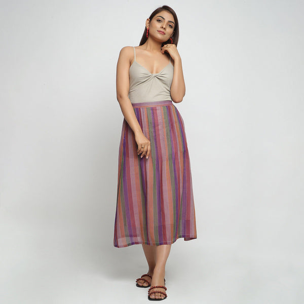 Front View of a Model wearing Breezy Multicolor A-Line Skirt