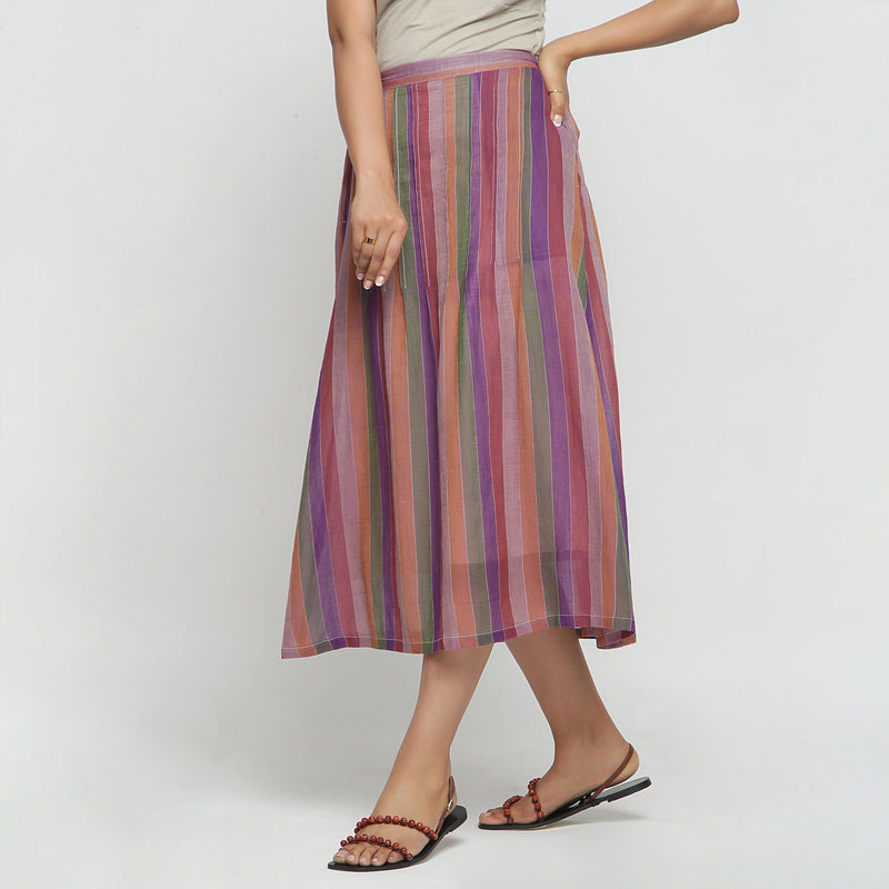 Left View of a Model wearing Breezy Multicolor A-Line Skirt