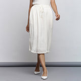 Front View of a Model wearing Off-White Crinkled Cotton Flared Skirt