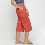 Right View of a Model wearing Brick Red 100% Cotton High-Rise Culottes