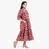 Right View of a Model wearing Bagru Block Print Tier Cotton Dress