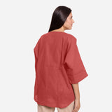 Back View of a Model wearing Brick Red Loose Fit Drop Shoulder Top