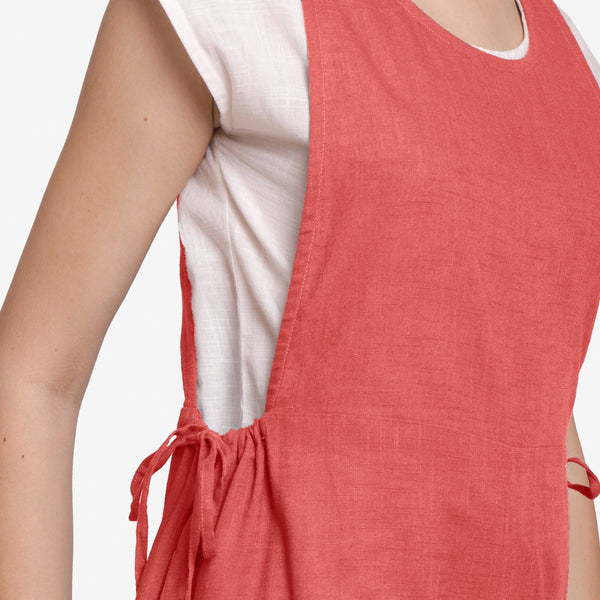 Right Detail of a Model wearing Brick Red Waist Tie Up Pinafore Jumpsuit