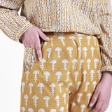 Front Detail of a Model wearing Bright Bagru Printed Top and Culottes Set