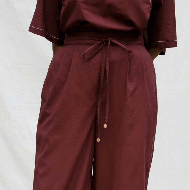 Brown 100% Cotton Mid-Rise Elasticated Pant