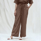 Mud Brown 100% Cotton Solid Mid-Rise Elasticated Pant
