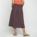 Back View of a Model wearing Brown Cotton Flax A-Line Skirt