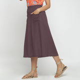 Left View of a Model wearing Brown Cotton Flax A-Line Skirt