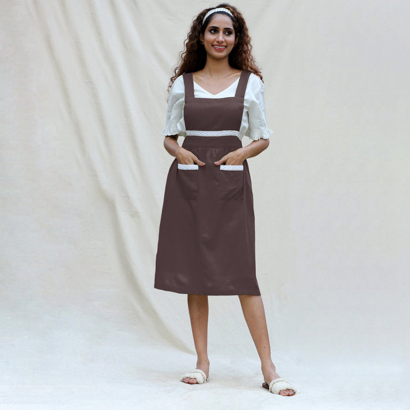 Brown Cotton Flax Comfort Fit Apron