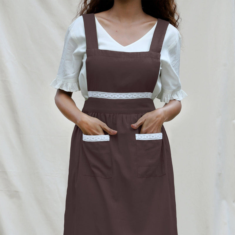 Brown Cotton Flax Comfort Fit Apron
