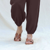 Brown Cotton Flax High-Rise Elasticated Jogger Pant