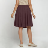 Back View of a Model wearing Brown Cotton Flax Pleated Skirt