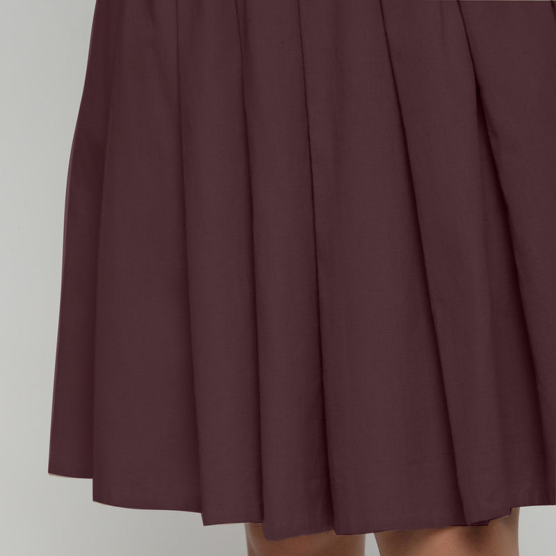 Front Detail of a Model wearing Brown Cotton Flax Pleated Skirt