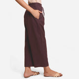 Right View of a Model wearing Brown Cotton Flax Wide Legged Pant