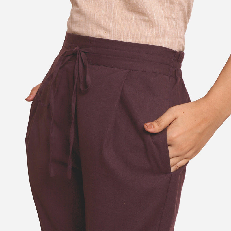 Front Detail of a Model wearing Brown Cotton Flax Wide Legged Pant