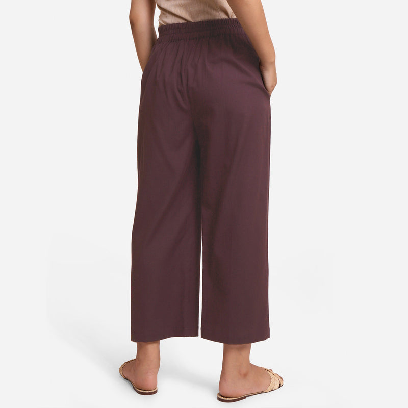 Back View of a Model wearing Brown Cotton Flax Wide Legged Pant