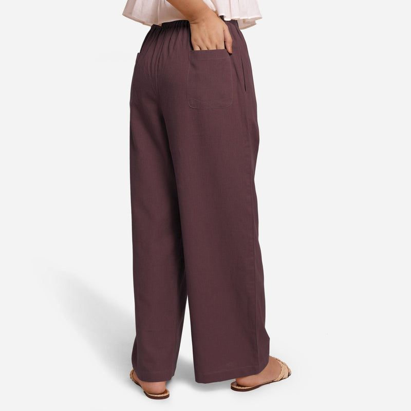 Back View of a Model wearing Brown Cotton Flax Wide Legged Straight Pant
