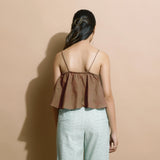 Back View of a Model wearing Brown Handspun Flared Camisole Top