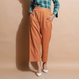 Front View of a Model wearing Brown Handspun Mid-Rise Zouave Pant
