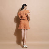 Back View of a Model wearing Brown Handspun Solid Cotton Playsuit