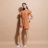 Front View of a Model wearing Brown Handspun Solid Cotton Playsuit