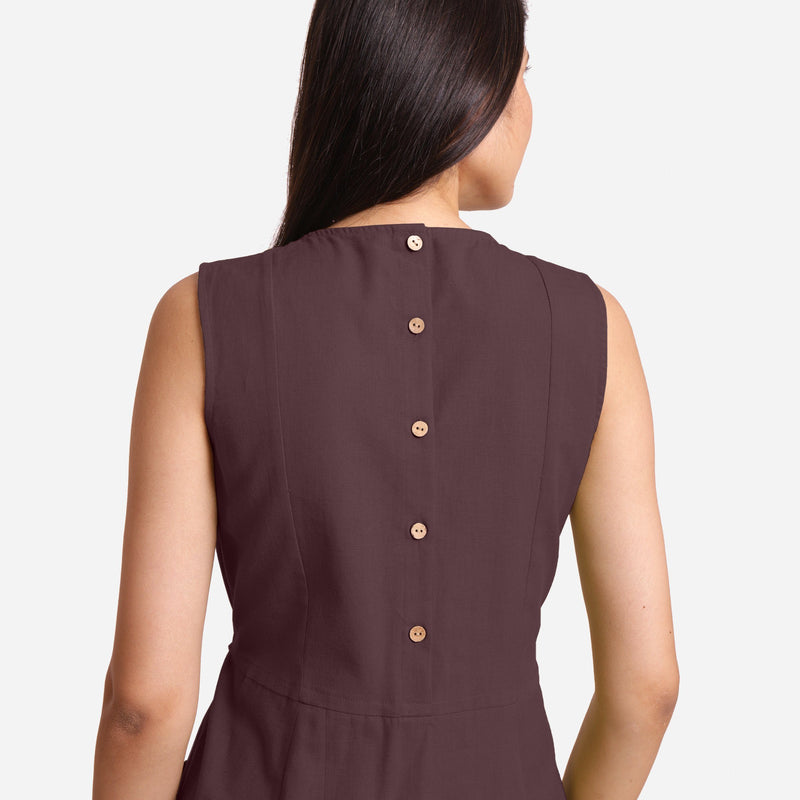 Back Detail of a Model wearing Brown Patch Pocket Round Neck Dress