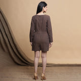Back View of a Model wearing Brown Square Neck Gathered Romper