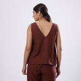 Back View of a Model wearing Brown Straight Mangalgiri Cotton Top