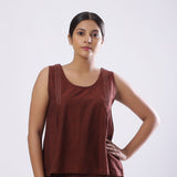 Front View of a Model wearing Brown Straight Mangalgiri Cotton Top
