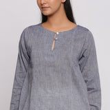 Front Detail of a Model wearing Charcoal Grey Cotton Flared Tunic Top
