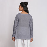 Back View of a Model wearing Charcoal Grey Cotton Flared Tunic Top