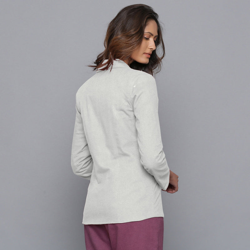 Back View of a Model wearing Cloudy Grey Slim Fit Flannel Blazer