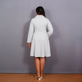 Cloudy Grey Warm Cotton Flannel Fit and Flare Knee Length Blazer Dress