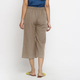 Back View of a Model wearing Comfort Fit Beige Cotton Flax Culottes