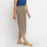 Right View of a Model wearing Comfort Fit Beige Cotton Flax Culottes