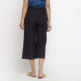 Back View of a Model wearing Comfort Fit Black Cotton Flax Culottes