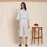 Front View of a Model wearing Comfy Cotton Cloudy Grey Yoked Jumpsuit