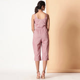 Back View of a Model wearing Comfy Cotton Sleeveless Button-Down Jumpsuit