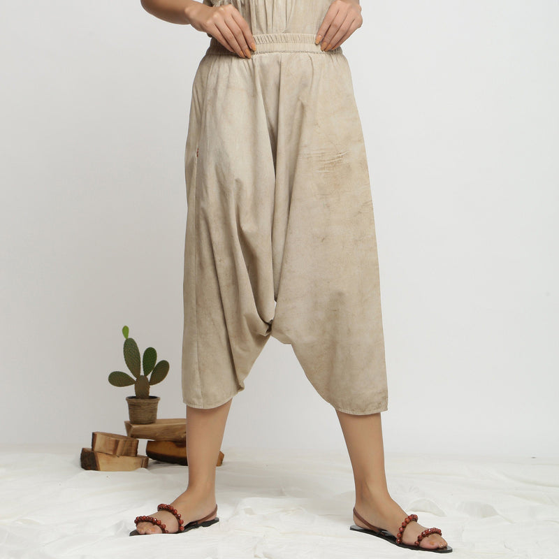 Front View of a Model wearing Comfy Dabu Beige Zouave Pant